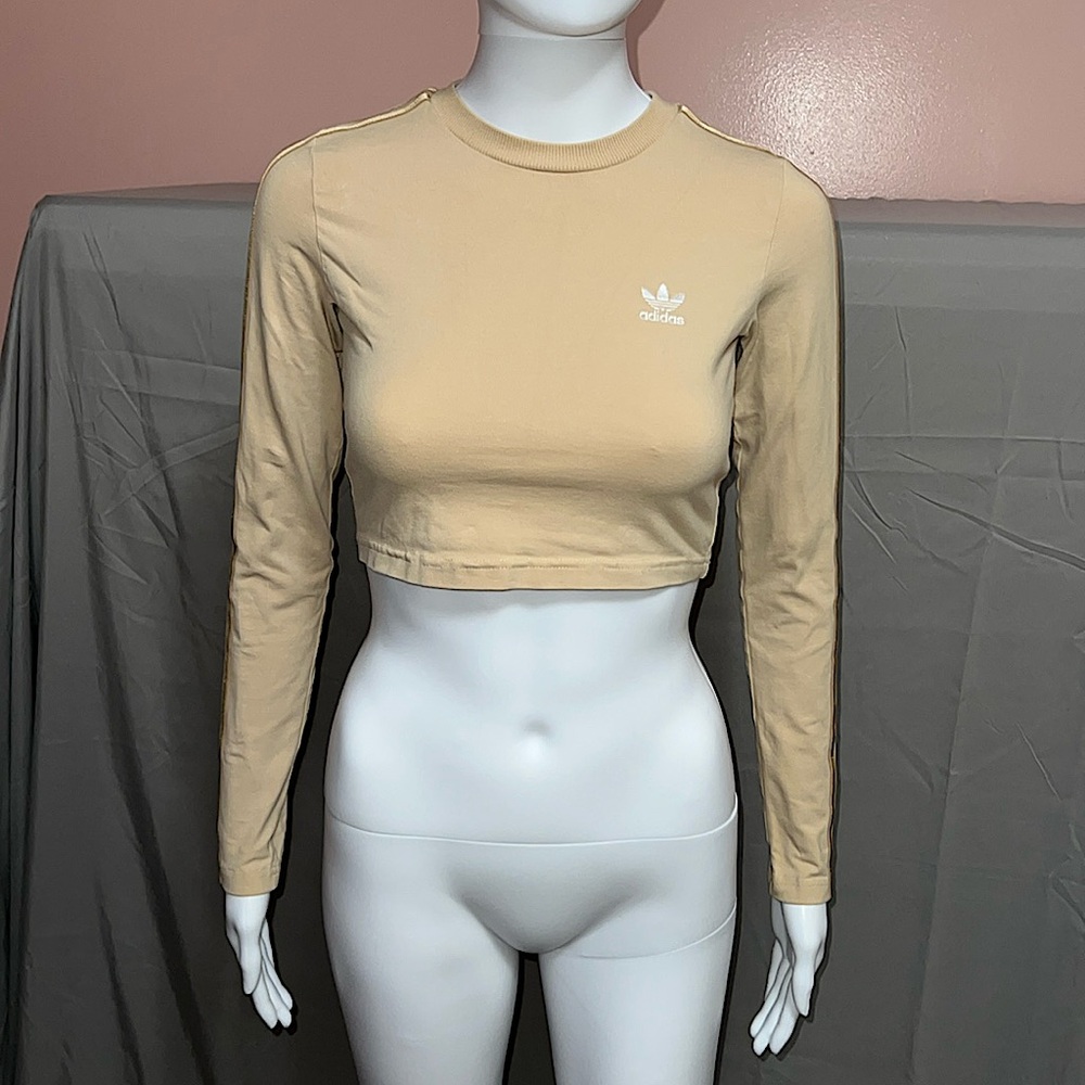 Adidas Cream Cropped Long Sleeve Shirt - XS